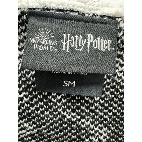Harry Potter Horcrux Fair Isle Sherpa Open Front Cardigan Hooded Black Hallows S - Picture 4 of 5
